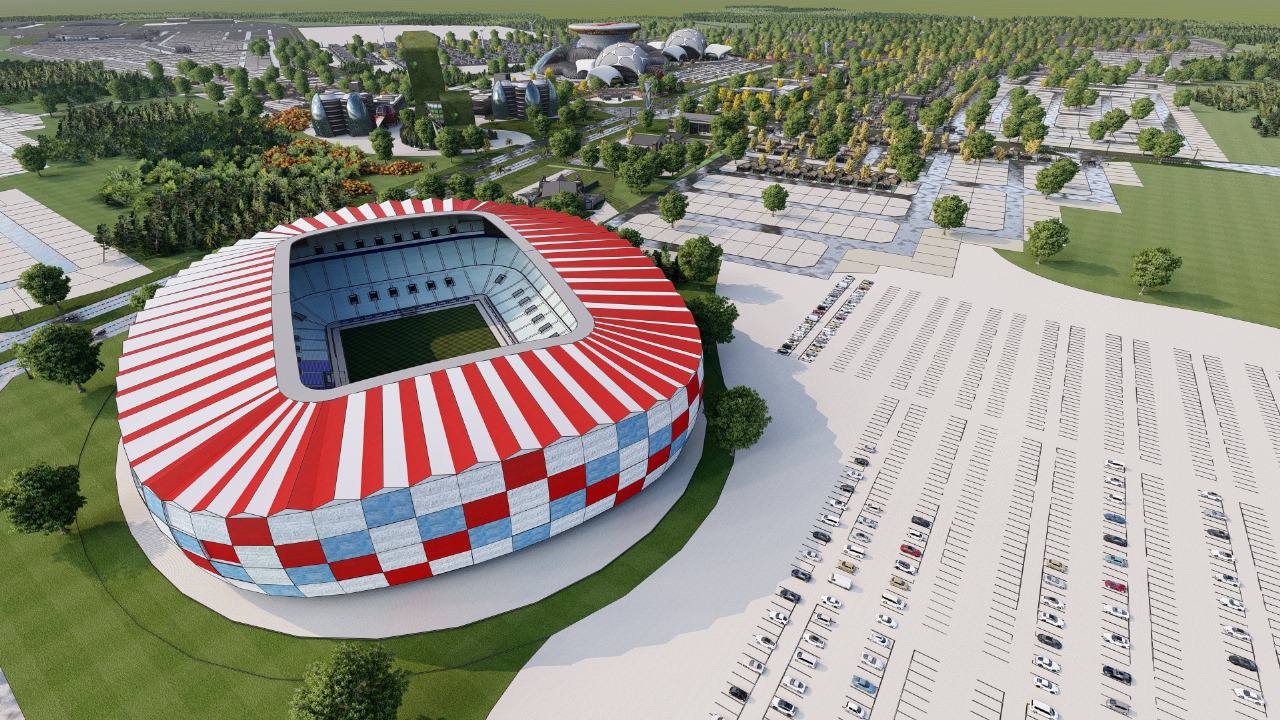 Aerial render of the Philippine City stadium and parking