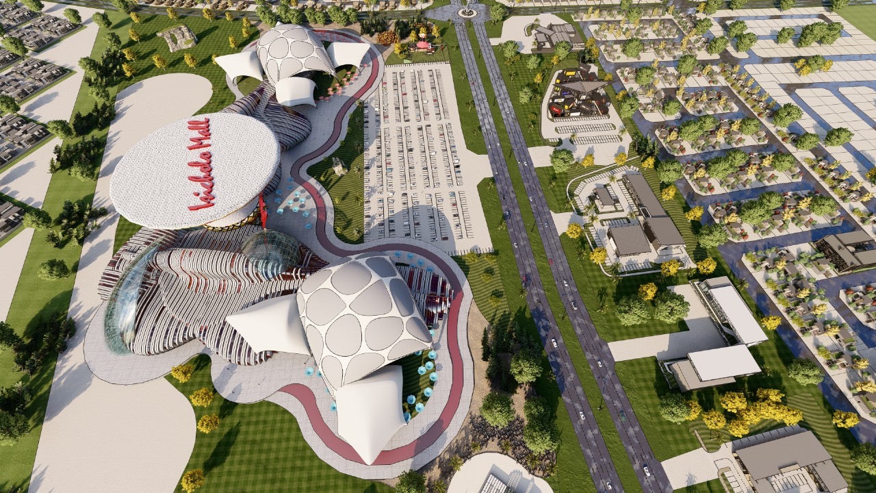 Aerial view of the civic precinct, retail destination and surrounding homes