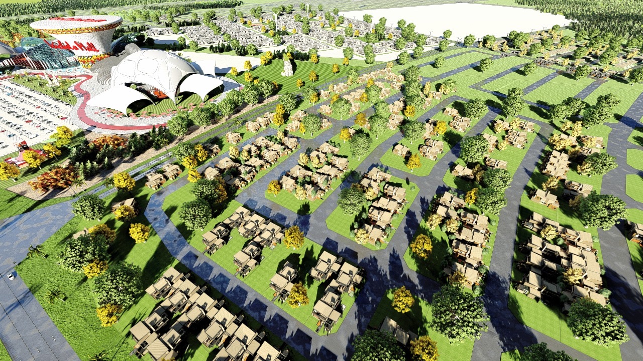 Aerial vision of Philippine City homes and civic spaces