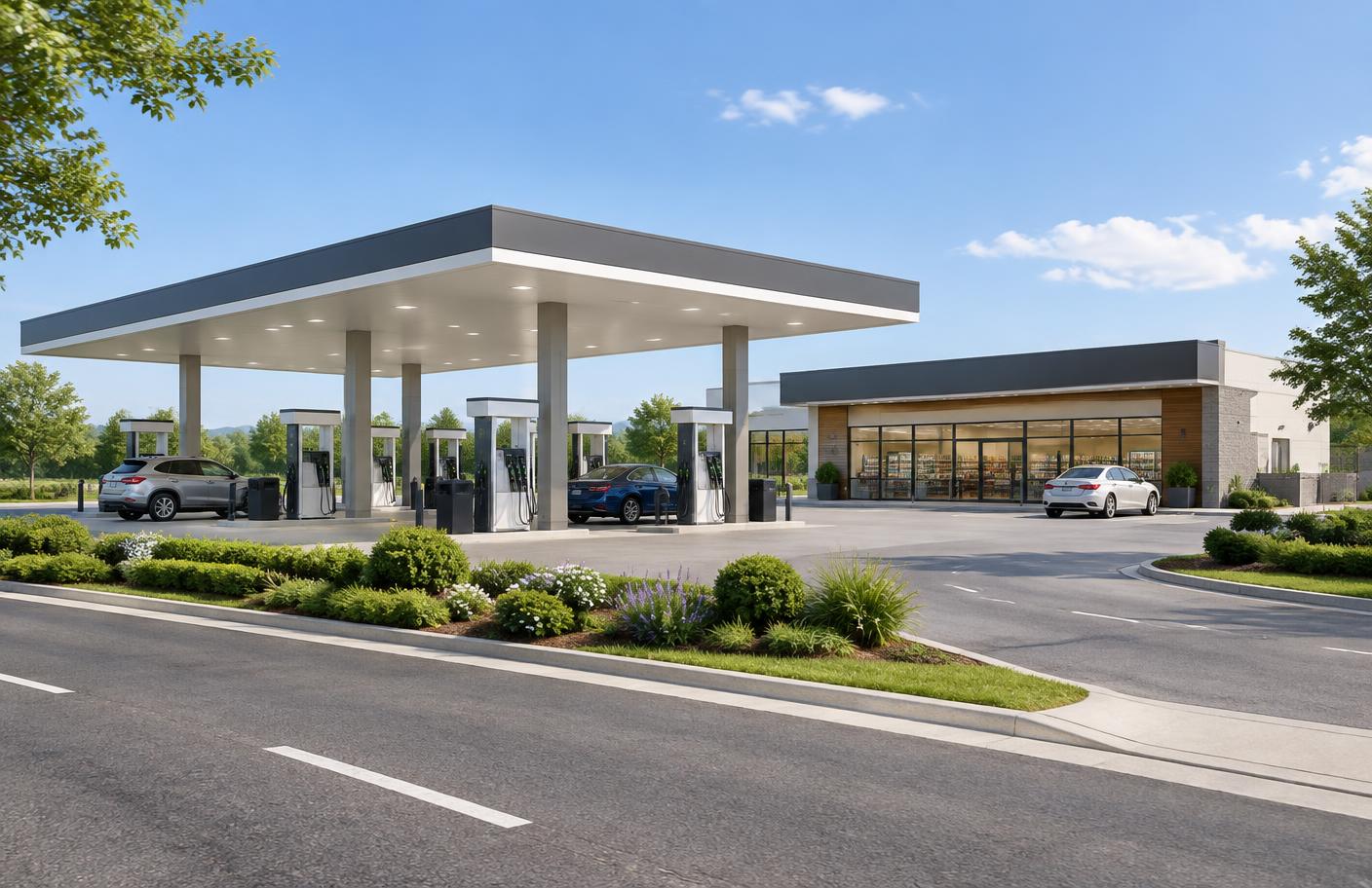 Concept illustration of a modern filling station